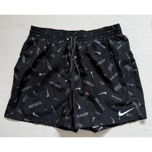 Nike "Just Do It" Allover Print Woven Shorts Mens Medium Black